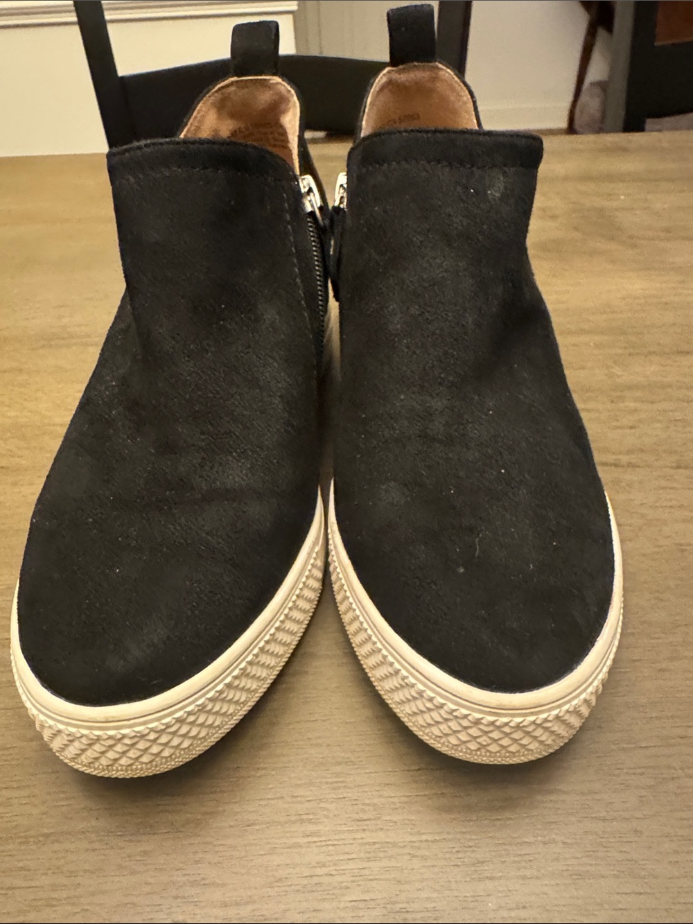 Susina Black Suede Slip-On Sneakers with Ivory Rubber Sole